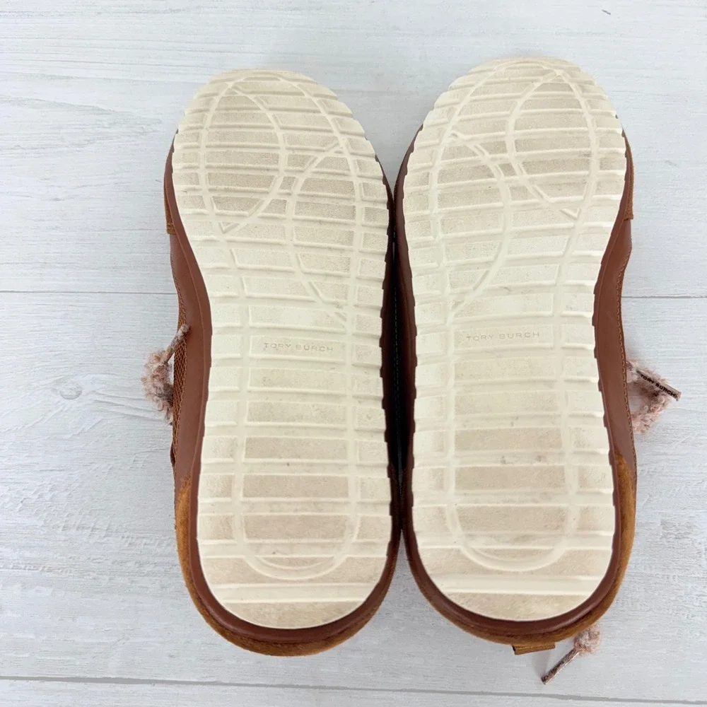 Tory Burch Field Sneakers Womens 8.5 Brown Leather Suede Lace Up Comfort Chic